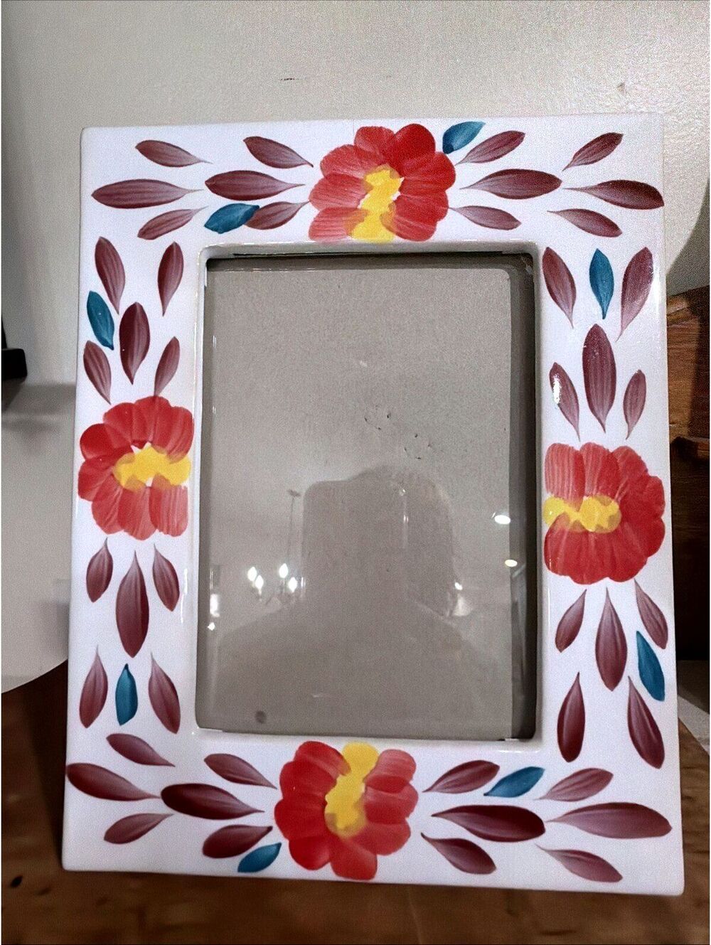 Floral Ceramic Photo Frame Hand Painted Fits 5x7” Cottagecore Chic Folk Art - Picture 1 of 9